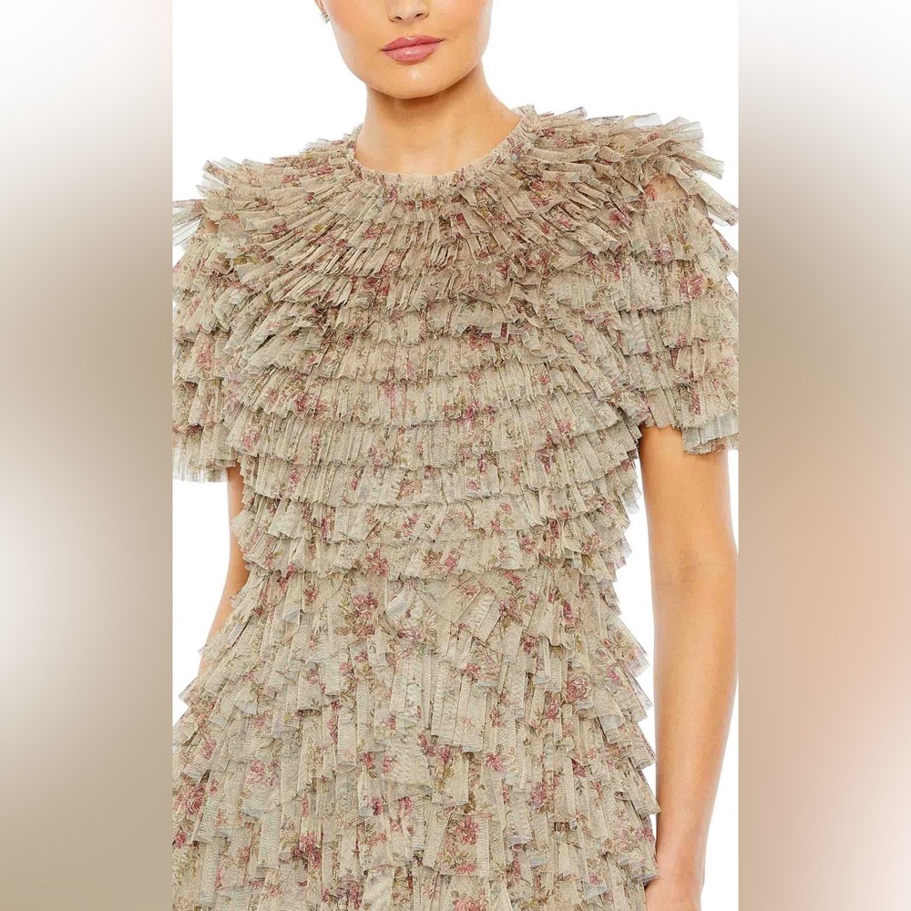 Mac Duggal Ruffle Tiered Short Sleeve A Line Gown